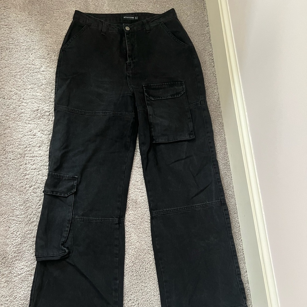 Black Wide Leg Cargo Jeans
